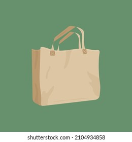 Fabric bag. Shopping textile package. Canvas, cotton, cloth reusable eco bag. Shop, sale icon. Market handbag. Store purchasing, packaging template. Fabric bag mockup. Isolated vector illustration.