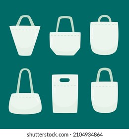 Fabric bag. Shopping textile package. Canvas, cotton, cloth reusable eco bag. Shop, sale icon. Market handbag. Store purchasing, packaging template. Fabric bag mockup. Isolated vector illustration.