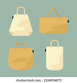 Fabric bag. Shopping textile package. Canvas, cotton, cloth reusable eco bag. Shop, sale icon. Market handbag. Store purchasing, packaging template. Fabric bag mockup. Isolated vector illustration.