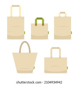 Fabric bag. Shopping textile package. Canvas, cotton, cloth reusable eco bag. Shop, sale icon. Market handbag. Store purchasing, packaging template. Fabric bag mockup. Isolated vector illustration.