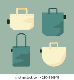 Fabric bag. Shopping textile package. Canvas, cotton, cloth reusable eco bag. Shop, sale icon. Market handbag. Store purchasing, packaging template. Fabric bag mockup. Isolated vector illustration.