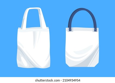 Fabric bag. Shopping textile package. Canvas, cotton, cloth reusable eco bag. Shop, sale icon. Market handbag. Store purchasing, packaging template. Fabric bag mockup. Isolated vector illustration.