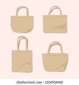 Fabric bag. Shopping textile package. Canvas, cotton, cloth reusable eco bag. Shop, sale icon. Market handbag. Store purchasing, packaging template. Fabric bag mockup. Isolated vector illustration.