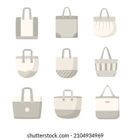 Fabric bag. Shopping textile package. Canvas, cotton, cloth reusable eco bag. Shop, sale icon. Market handbag. Store purchasing, packaging template. Fabric bag mockup. Isolated vector illustration.