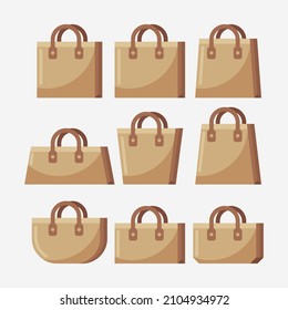 Fabric bag. Shopping textile package. Canvas, cotton, cloth reusable eco bag. Shop, sale icon. Market handbag. Store purchasing, packaging template. Fabric bag mockup. Isolated vector illustration.