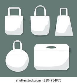 Fabric bag. Shopping textile package. Canvas, cotton, cloth reusable eco bag. Shop, sale icon. Market handbag. Store purchasing, packaging template. Fabric bag mockup. Isolated vector illustration.