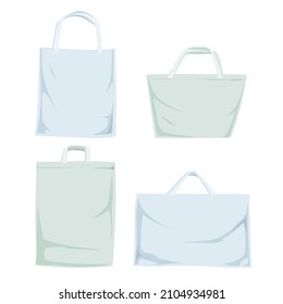 Fabric bag. Shopping textile package. Canvas, cotton, cloth reusable eco bag. Shop, sale icon. Market handbag. Store purchasing, packaging template. Fabric bag mockup. Isolated vector illustration.