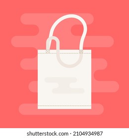 Fabric bag. Shopping textile package. Canvas, cotton, cloth reusable eco bag. Shop, sale icon. Market handbag. Store purchasing, packaging template. Fabric bag mockup. Isolated vector illustration.