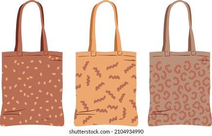 Fabric bag. Shopping textile package. Canvas, cotton, cloth reusable eco bag. Shop, sale icon. Market handbag. Store purchasing, packaging template. Fabric bag mockup. Isolated vector illustration.