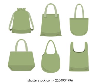 Fabric bag. Shopping textile package. Canvas, cotton, cloth reusable eco bag. Shop, sale icon. Market handbag. Store purchasing, packaging template. Fabric bag mockup. Isolated vector illustration.