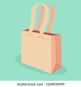 Fabric bag. Shopping textile package. Canvas, cotton, cloth reusable eco bag. Shop, sale icon. Market handbag. Store purchasing, packaging template. Fabric bag mockup. Isolated vector illustration.