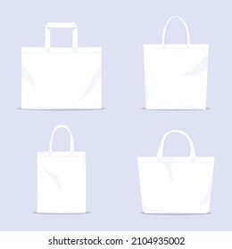 Fabric bag. Shopping textile package. Canvas, cotton, cloth reusable eco bag. Shop, sale icon. Market handbag. Store purchasing, packaging template. Fabric bag mockup. Isolated vector illustration.