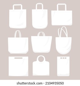 Fabric bag. Shopping textile package. Canvas, cotton, cloth reusable eco bag. Shop, sale icon. Market handbag. Store purchasing, packaging template. Fabric bag mockup. Isolated vector illustration.