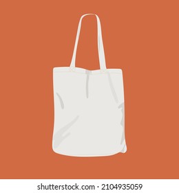 Fabric bag. Shopping textile package. Canvas, cotton, cloth reusable eco bag. Shop, sale icon. Market handbag. Store purchasing, packaging template. Fabric bag mockup. Isolated vector illustration.