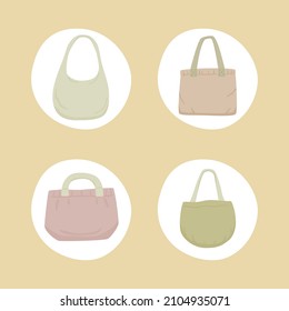 Fabric bag. Shopping textile package. Canvas, cotton, cloth reusable eco bag. Shop, sale icon. Market handbag. Store purchasing, packaging template. Fabric bag mockup. Isolated vector illustration.