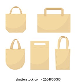 Fabric bag. Shopping textile package. Canvas, cotton, cloth reusable eco bag. Shop, sale icon. Market handbag. Store purchasing, packaging template. Fabric bag mockup. Isolated vector illustration.