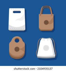 Fabric bag. Shopping textile package. Canvas, cotton, cloth reusable eco bag. Shop, sale icon. Market handbag. Store purchasing, packaging template. Fabric bag mockup. Isolated vector illustration.