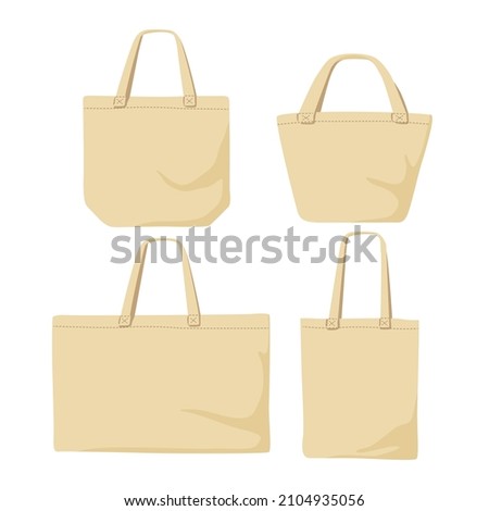 Fabric bag. Shopping textile package. Canvas, cotton, cloth reusable eco bag. Shop, sale icon. Market handbag. Store purchasing, packaging template. Fabric bag mockup. Isolated vector illustration.