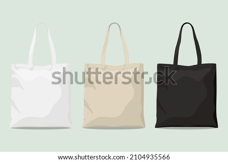 Fabric bag. Shopping textile package. Canvas, cotton, cloth reusable eco bag. Shop, sale icon. Market handbag. Store purchasing, packaging template. Fabric bag mockup. Isolated vector illustration.