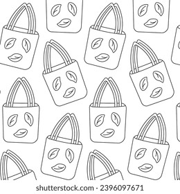 fabric bag zero waste eco no plastic pattern line leaves vector illustration