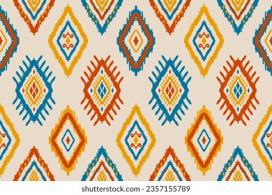 Tejido hermoso arte de patrón de ikat. Patrón ininterrumpido de ikat étnico en las tribus. de estilo americano y mexicano. Diseño para fondo, papel pintado, ilustración, ropa, alfombra, textil, batik, bordado.