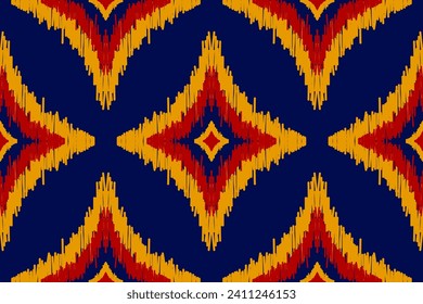 Tejido hermoso arte de patrón de ikat. Patrón ininterrumpido de ikat étnico en las tribus. de estilo americano y mexicano. Diseño para fondo, papel pintado, ilustración, ropa, alfombra, textil, batik, bordado.
