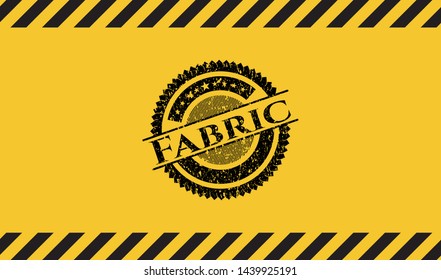 Fabric black grunge emblem inside yellow warning sign. Vector Illustration. Detailed.