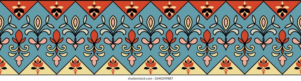 Fabric border, decorative border for carpet, ethnic tribal abstract pattern
