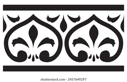 Fabric Border Vector art. Black pattern isolated on a white background. Vector monochrome black seamless classical Greek ornament.