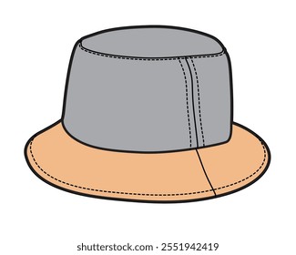 Fabric bucket hat flat drawing vector design mockup template.