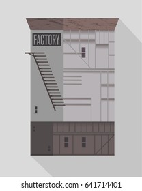 Fabric building with asymmetric facade. Flat vector illustration. 