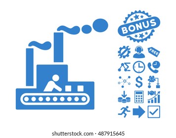 Fabric Building pictograph with bonus elements. Vector illustration style is flat iconic symbols, cobalt color, white background.