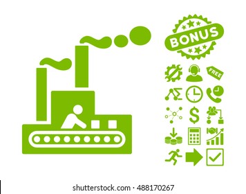 Fabric Building pictograph with bonus elements. Vector illustration style is flat iconic symbols, eco green color, white background.