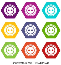 Fabric button icons 9 set coloful isolated on white for web