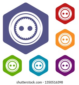Fabric button icons vector colorful hexahedron set collection isolated on white