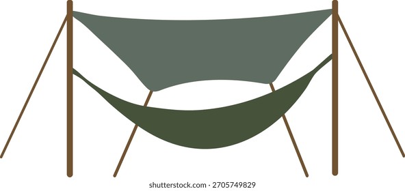 A fabric camping hammock stretched between two supports suggesting outdoor relaxation and light travel