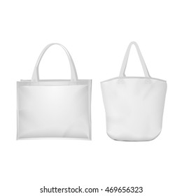 Fabric canvas tote bags . White bags side view  on isolated white background. Vector illustration.