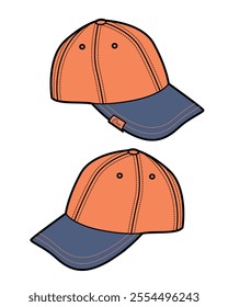 Fabric caps design technical flat sketch vector mockup template.
