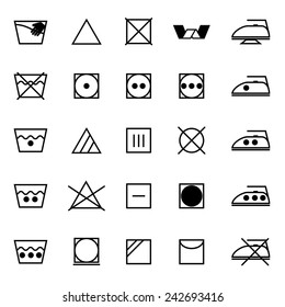 Fabric care sign and symbol icons on white background, stock vector