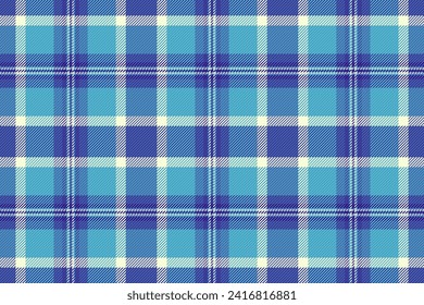 Fabric check pattern of texture plaid vector with a seamless tartan background textile in cyan and blue colors.