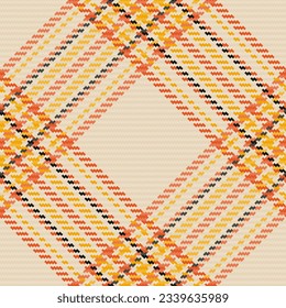 Fabric check pattern of texture vector tartan with a seamless textile plaid background in light and orange colors.