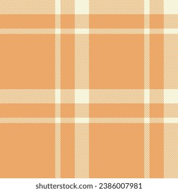 Fabric check plaid of tartan texture seamless with a textile background vector pattern in orange and beige colors.