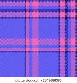 Fabric check tartan of plaid vector texture with a pattern textile seamless background in blue and magenta colors.
