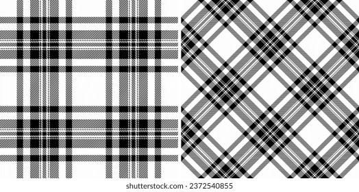 Fabric check textile of pattern plaid texture with a tartan background vector seamless set in monochrome colors.