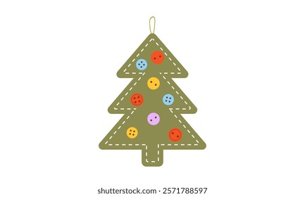 Fabric Christmas Tree. Homemade rustic decor. Zero waste concept. Alternative holiday decoration. Vector illustration in flat cartoon style.