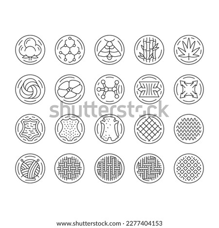 fabric cloth textile material icons set vector. texture white, canvas fashion, cotton silk, clothes clothing, abstract backdrop fabric cloth textile material black contour illustrations