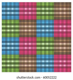 Fabric of colored squares with texture in the form of lattice stitches
