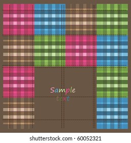 Fabric of colored squares with texture in the form of lattice stitches