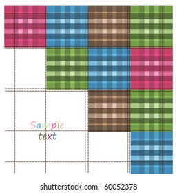 Fabric of colored squares with texture in the form of lattice stitches