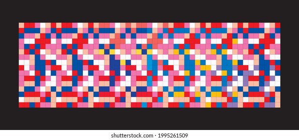 Stofffarbiges Mosaikmuster-Design. Vektorquadrat spielerische Sommergrafik. Spielerische Komposition der einfachen Form im modernen Stil. Wanddekoration, Postkarte, Design-Skizze für die Broschüre.